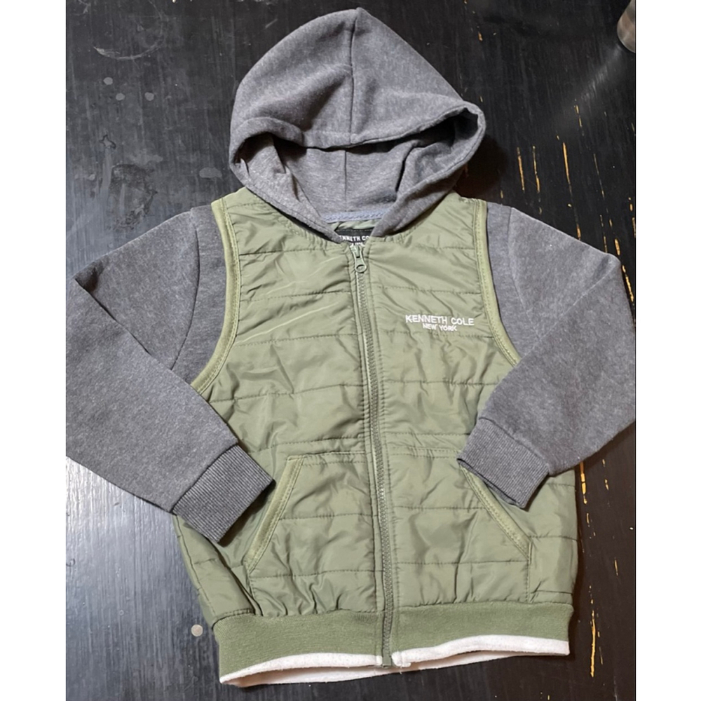 Boys Kenneth Cole Green Gray Hooded zip up lightweight jacket Size 5
